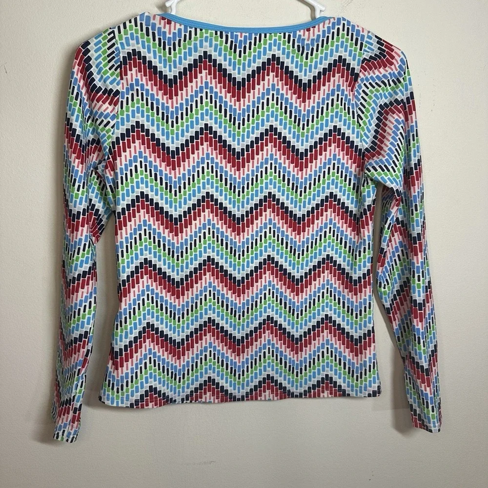 Lands' End‎ Girls Size 12 Rash Guard Chevron Print Long Sleeve Boat Neck Stretch